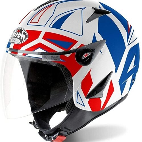 CASCO AIROH JET JT 11 BIANCO ROSSO BLU