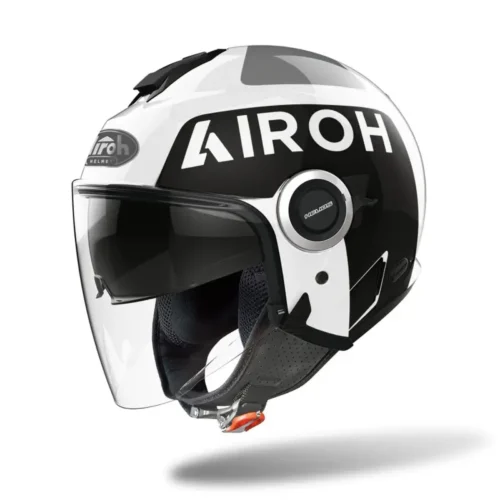 Casco Moto Jet Airoh HELIOS UP BIANCO NERO LUCIDO