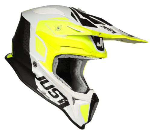 Casco Moto Cross Enduro OFF-ROAD J18 Pulsar White Yellow Black