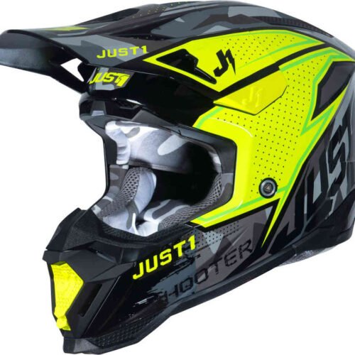 Casco Moto Cross Enduro Just1 J40 Shooter Camo Giallo Fluo Nero