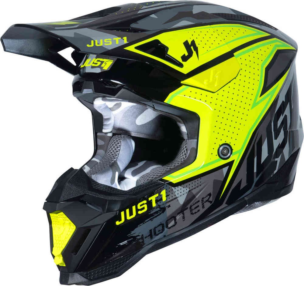 Casco Moto Cross Enduro Just1 J40 Shooter Camo Giallo Fluo Nero