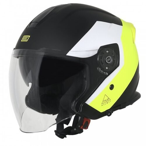 casco moto jet nero bianco e giallo fluo