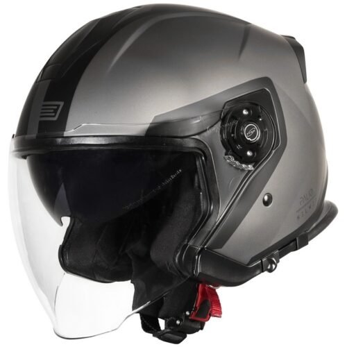 casco moto jet nero e grigio titanio
