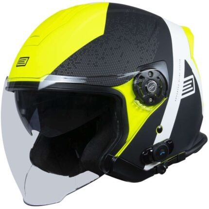 casco moto con bluethoot integrato nero e giallo fluo