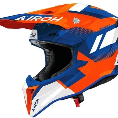 Casco Moto Off-Road Airoh Wraap Vision Orange/Blue Gloss