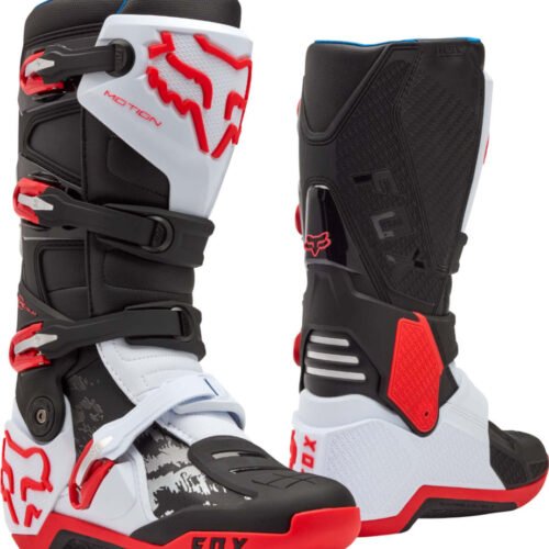 STIVALI MOTO CROSS ENDURO FOX NERO E BIANCO ROSSO