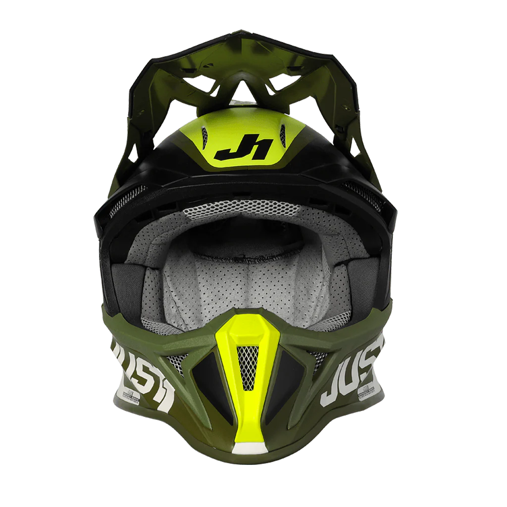Casco Moto Cross Enduro JUST1 J18 MIPS Pulsar Matt Verde Army Nero Bianco - immagine 2