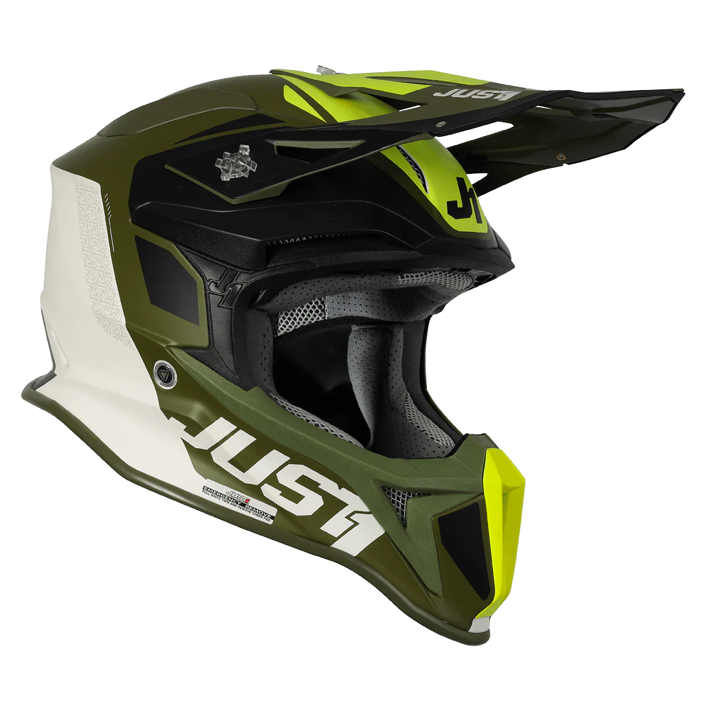 Casco Moto Cross Enduro JUST1 J18 MIPS Pulsar Matt Verde Army Nero Bianco - immagine 3