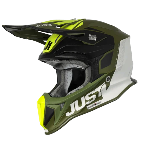 Casco Moto Cross Enduro Just1 Verde nero bianco