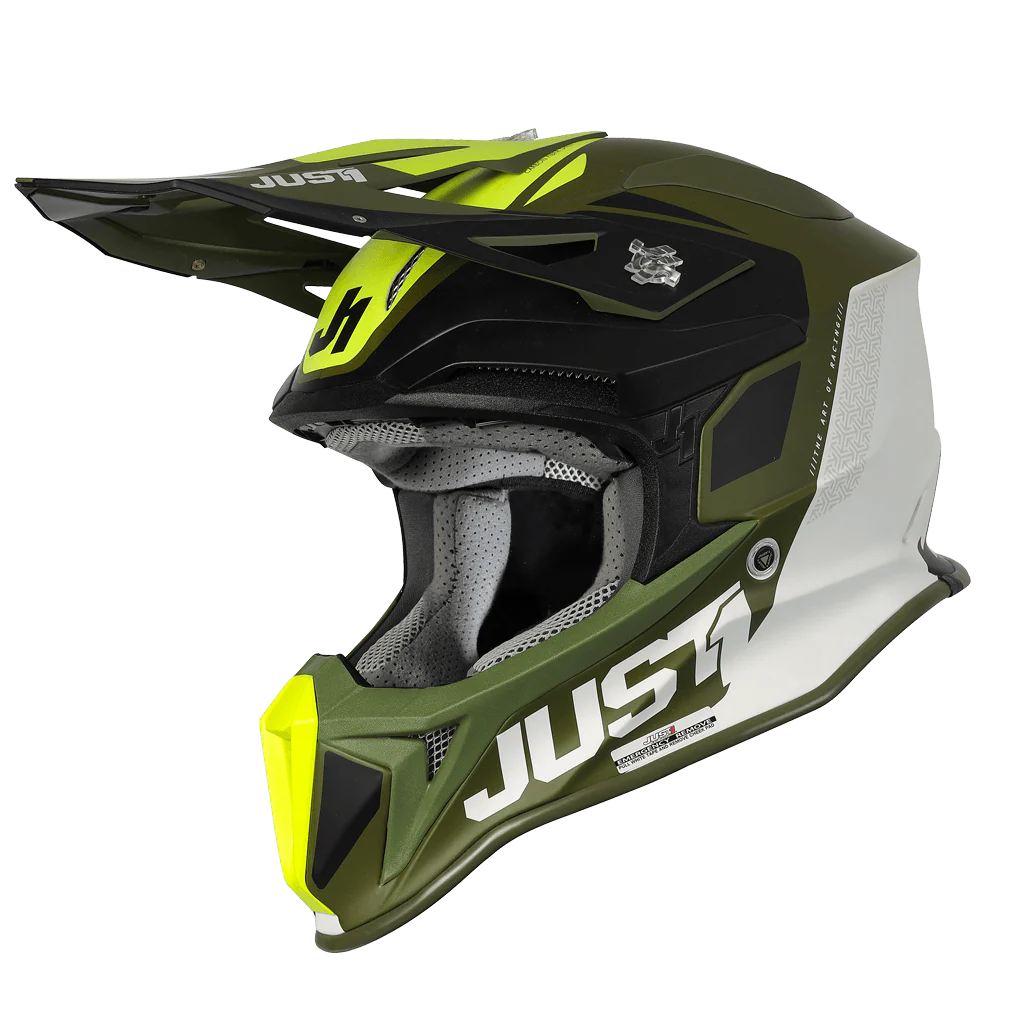 Casco Moto Cross Enduro Just1 Verde nero bianco