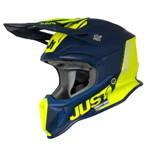 casco moto cross enduro just1 j18 blu e giallo