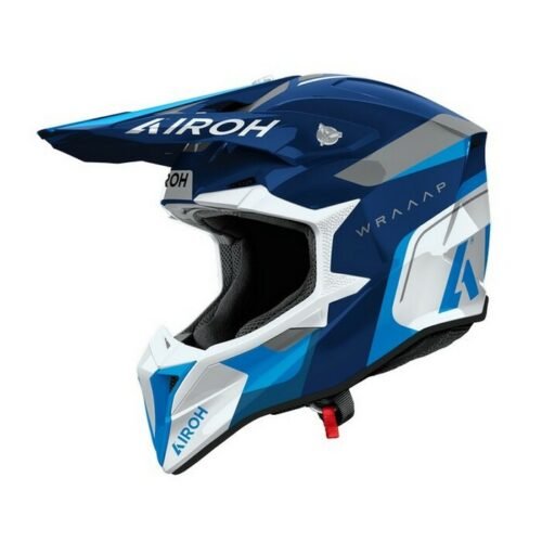 Casco Moto Cross Enduro Airoh Wraap Conquer Blu Gloss