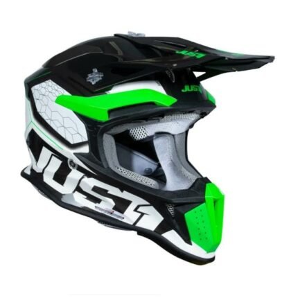 Casco Moto Cross Enduro JUST1 J18 Hexa Fluo Green Black White